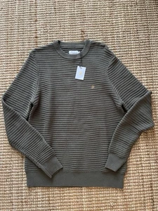 Jersey de punto Farah para hombre tejido caqui acanalado. Nuevo. Mediano. Reiss Folk - Imagen 1 de 4