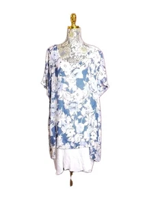Missy Q Ladies Cotton Blend Blue Floral Layered Cheesecloth Dress Size 20 EUC - Bild 1 von 8