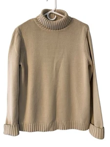 Orvis Sweater LARGE Oatmeal Cotton Blend Pullover Turtleneck Minimalist Neutral - Picture 1 of 11