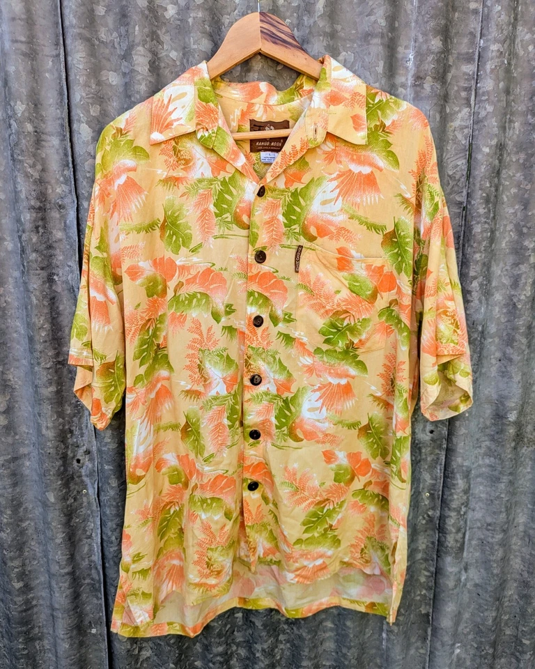 Camisa hawaiana vintage con estampado tropical Mango Moon para hombre talla L  Foto 1 de 4