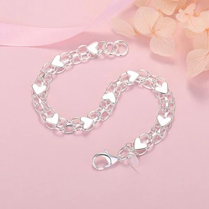925 Sterling Silver Heart Bracelet - Romantic Charm for Women - Picture 1 of 23