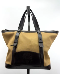 GHURKA Khaki Braun Fischgrät Twill Leder Porter Tote Weekender Tasche - Bild 1 von 6