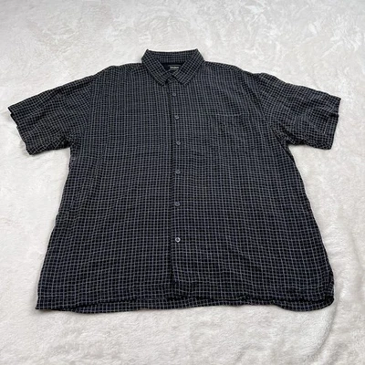 Camisa Neiman Marcus Para Hombre 2XL Negra Azul Cuadros Seda Rayón Manga Corta Abotonada Foto 1 de 4