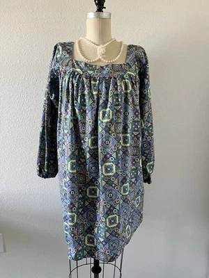 Vestido Muñeca Bebé Boho Vintage Años 70 Túnica Psicodélica Púrpura Azul Talla XL Maternidad Foto 1 de 4