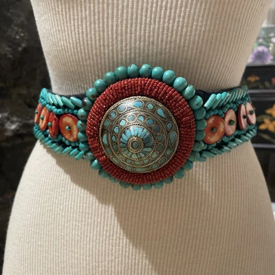 CULTURE SHOCK Hecho a Mano India por Refugiados Nuevo con Etiquetas $125 Madera Cuentas, Cinturón Faja Piedra Foto 1 de 4