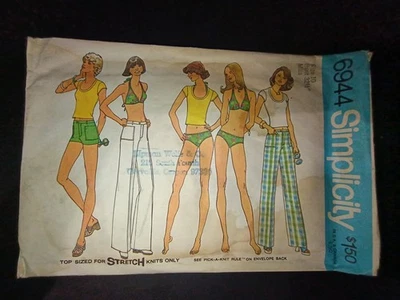 6944 Misses Hip Hugger Pants Shorts Bikini Size 10 Simplicity 1970s Sew Pattern - Image 1 of 2