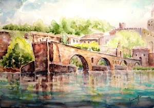 AVIGNON - LE PONT SAINT-BÉNÉZET - Aquarelle ORIGINALE, signée - Picture 1 of 1