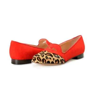 Ballet Flats Charlotte Olympia Girls "INCY BISOUX" RED Pony Hair Leather Shoes - Picture 1 of 8