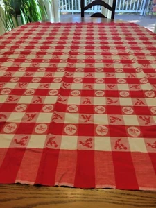 Vintage Red & White Checked Picnic Tablecloth Retro Dutch Boy Windmill 1950s - Picture 1 of 6