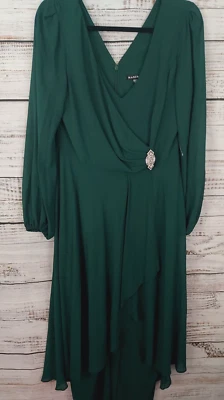 Macacão Marina Feminino 8 Verde Manga Longa Chiffon Sobreposição Decote V NOVO - Imagem 1 de 4