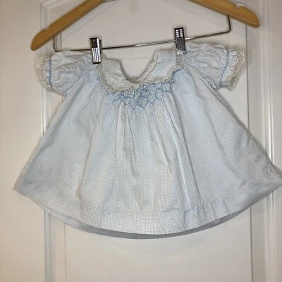 Vestido infantil años 60 calado azul blanco encaje a cuadros Foto 1 de 4