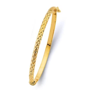 NEW 14K YELLOW GOLD HALF ROUND DOME HOLLOW OVAL BANGLE - Picture 1 of 2