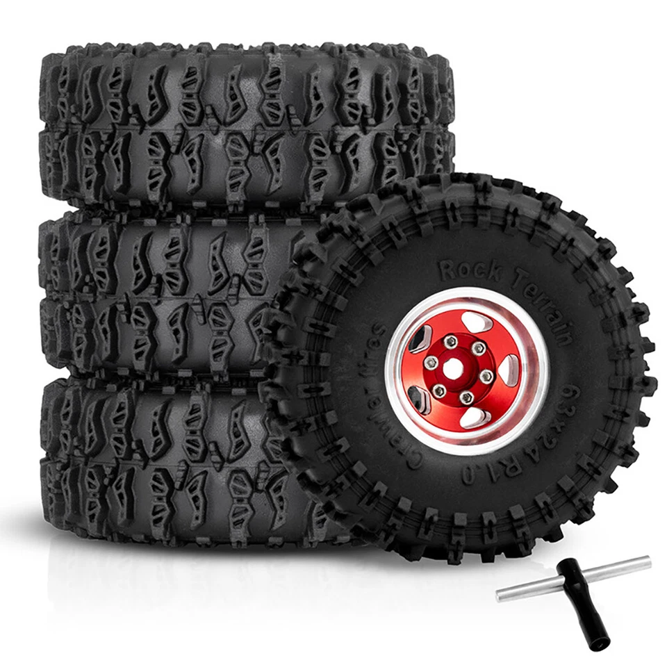 RC 4Pcs Aluminum 1.0" Beadlock Wheel Rims Tires for 1/18 TRX4M 1/24 Axial SCX24 - Image 1 of 4