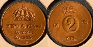 Sweden 1962 2 Ore - Gustaf VI Adolf KM-821 BUNC #13 - US Seller - Picture 1 of 1