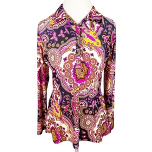 Jude Connally Jude Cloth Paisley Henley Top Preppy Resort Chic Shirt Size L - Picture 1 of 9