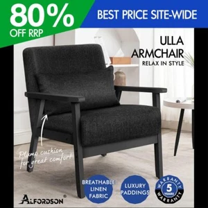 ALFORDSON Armchair Lounge Chair Accent Chair Cushion Sofa Couch Fabric Black - Picture 1 of 11