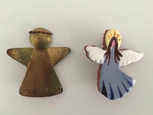 Two 2 Vintage Angel Pins Brooches Ceramic and Brass Like Metal  Blue Halo  - Picture 1 of 10