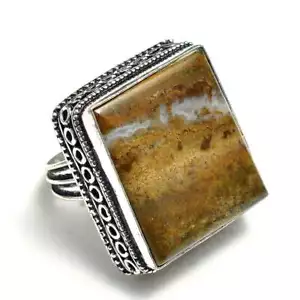 Yellow Moss Agate Handmade Antique Design Ring Jewelry US Size-6.75 RR 1370 - Picture 1 of 1
