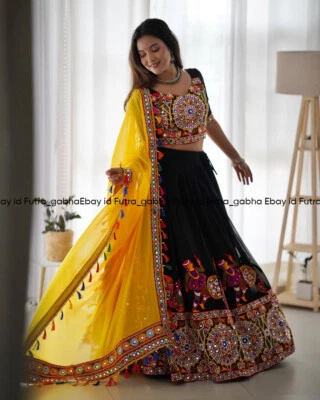 black chaniya choli for dandiya night,garba special lehenga,navratri chaniya set - Image 1 of 4