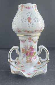 Vintage Miniatur Öllampe "Limoges China" schöne florale mit Goldrand Dekor - Bild 1 von 24