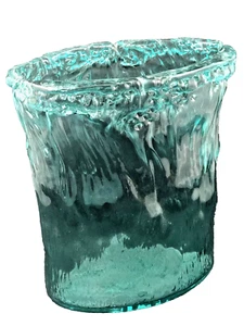 CYNTHIA ROWLEY 11" x 8" AQUA OCEAN WAVE OVAL VASE RARE STATEMENT PIECE OF ART - Picture 1 of 10