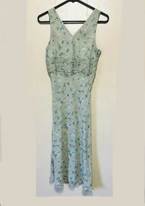 Vintage 90s Jaclyn Smith 100% Silk Floral Green Midi Dress Garden Dainty Fairy - Picture 1 of 6