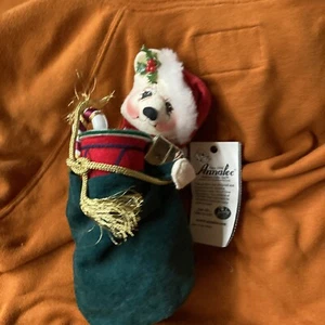 Annalee Borsa Giocattolo 8" Orso Bianco Porta Sacchetto Verde con Confezioni Natale 630300 - Foto 1 di 6