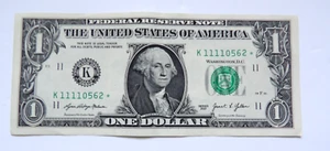 2021 $1 ONE DOLLAR BILL STAR NOTE FANCY SERIAL NUMBER K11110562⭐ CRISP DOLLAR - Picture 1 of 4