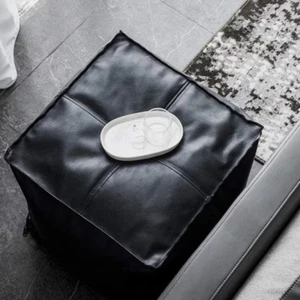 Leather Moroccan Footstool Ottoman Pouffe Unstuffed Black Handmade 20''Boho Nice - Picture 1 of 3