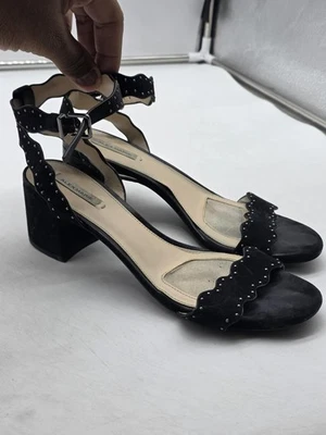 Alex Marie Shoes Womens Size 8 Black Leather Studded Ankle Strap Block Heel - Image 1 of 4