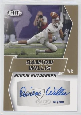 2019 Sage Hit Premier Draft Rookie Auto Gold /100 Damion Willis #A82 Auto RC - Image 1 of 2