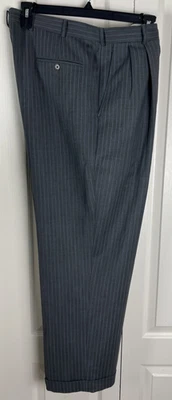 Pantalones Brooks Brothers Para Hombre W38/L33 Plisados Rayas Gris Puños 346 Mezcla de Lana A56 Foto 1 de 4