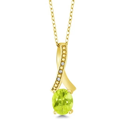 1.69 Ct Yellow Lemon Quartz White Diamond 18K Yellow Gold Plated Silver Pendant - Image 1 of 3
