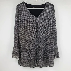 Alfani Bell Sleeve Silver Metallic V Neck Formal Holiday Evening Blouse Shirt 2X - Picture 1 of 8