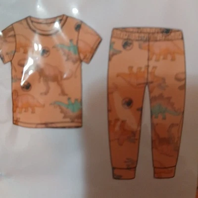 Jurassic Park Orange Dinosaur 2Pc Pajama Set  Top Pant Baby Boy 12M NEW - Image 1 of 4