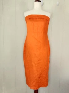 Vestido de cóctel MNG Mango Javi 100 % lino naranja para mujer talla 8 abertura lateral nuevo con etiquetas - Imagen 1 de 21