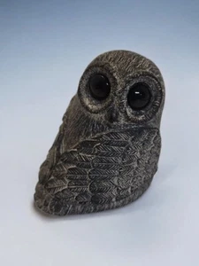 Vintage Wolf Original Carved Black Soapstone Owl Sculpture Figurine 2 1/4" - Picture 1 of 9
