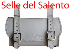 BORSA PELLE Bianco BORSELLO BICI BICICLETTA SOTTOSELLA VINTAGE Leather Tools Bag - Picture 1 of 1