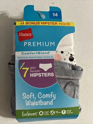 NUEVO CON ETIQUETAS Hanes Premium 7 pares de bragas hipster sin etiquetas colores surtidos para niña talla 14 Foto 1 de 4