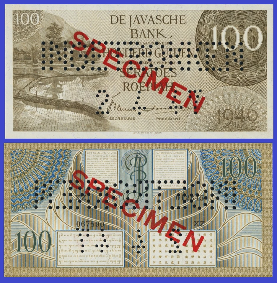 INDIAS HOLANDESAS 100 FLORINES 1946 ESPÉCIMEN - Copia Foto 1 de 1