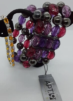 ЛОТ ИЗ 2 БРАСЛЕТОВ APT 9 ЭЛАСТИЧНОЙ ФИОЛЕТОВЫЙ РОЗОВЫЙ И AVON ЖЕЛТЫЙ КРИСТАЛЛ - Изображение 1 из 2