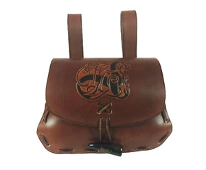 Mittelalter Gürteltasche Wikinger Greif Leder braun punziert Ledertasche groß - Bild 1 von 7