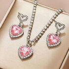 Pink Heart Necklace Earrings Set For Women Necklace Wedding Party Jewelry Set