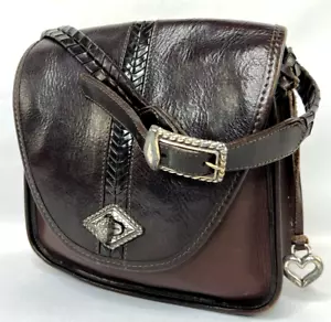 Borsa a tracolla vintage anni 90 Brighton Turn Lock in pelle ferramenta argento marrone - Foto 1 di 16