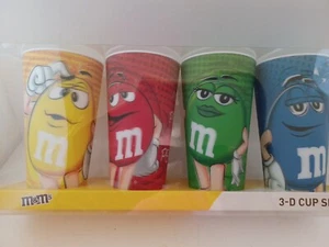 M&M's 3-D Cup Set of 4 Yellow Red Green Blue Metallic Swirl New in Box - Picture 1 of 12