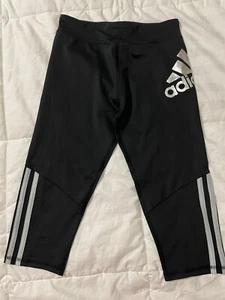 Adidas Climalite Leggings Capris Girls Youth Small 7/8 Black Silver - Picture 1 of 5