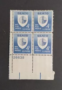 US Plate Block of 4 Scott #1151 SEATO 4 Cent Stamps 1960 - Picture 1 of 2