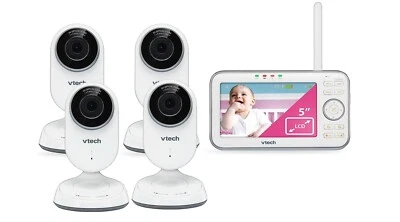 VTech 4 Camera Video Baby Monitor with 5" Screen and 1000 feet Range & Temp Sens 银色 — 第 1/4 张图片