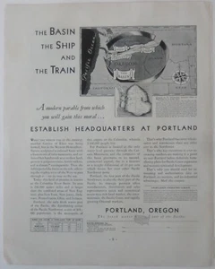 Original 1931 PORTLAND Oregon Columbia River Basin Advertising Map Railroad Ship - Picture 1 of 6