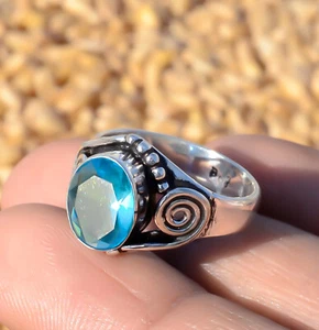 London Blue Topaz Gemstone Man's Ring 925 Sterling Silver Handmade Jewelry Ring - Picture 1 of 6
